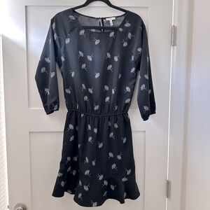 Joie Arryn B in Caviar Black Feather Fan Print Blouson Dress XXS